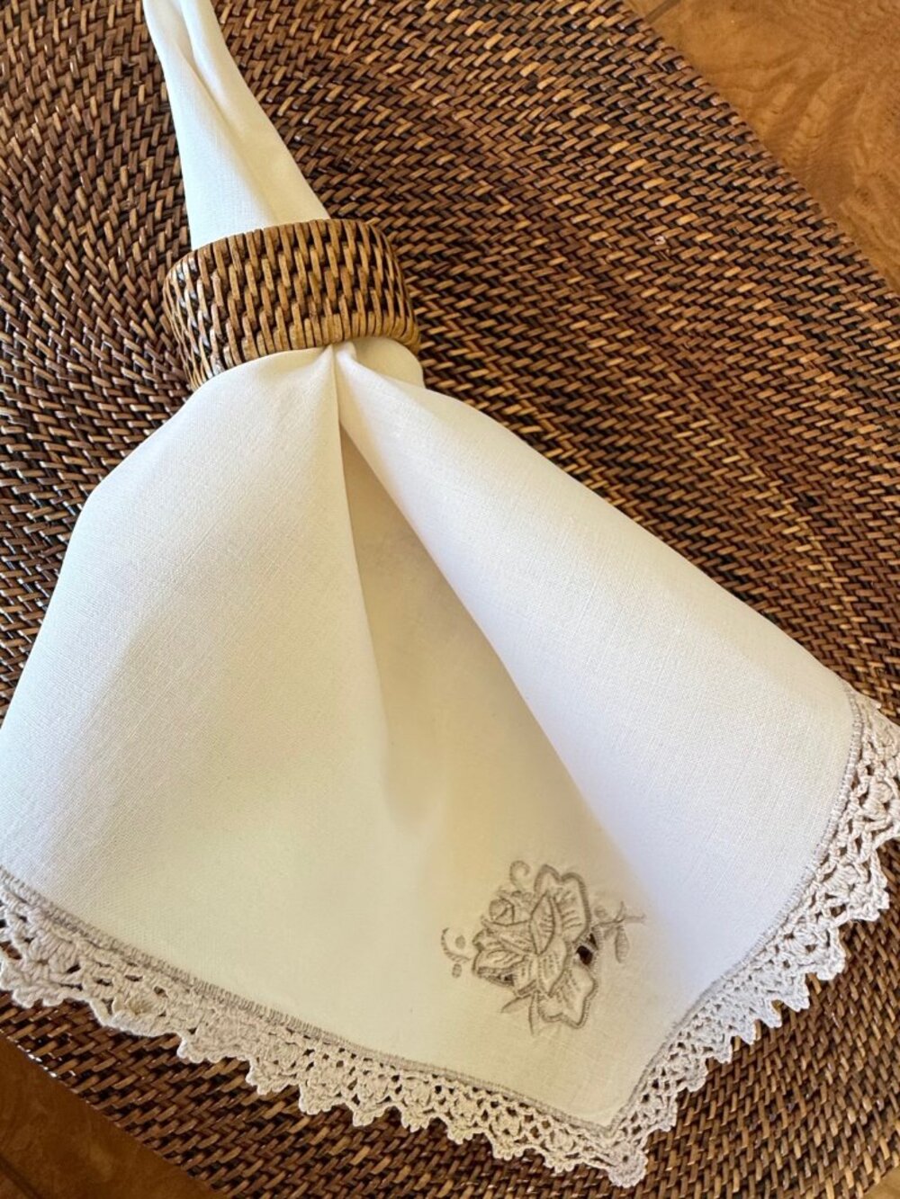 8 Vintage Hand Embroidered Cotton Napkins